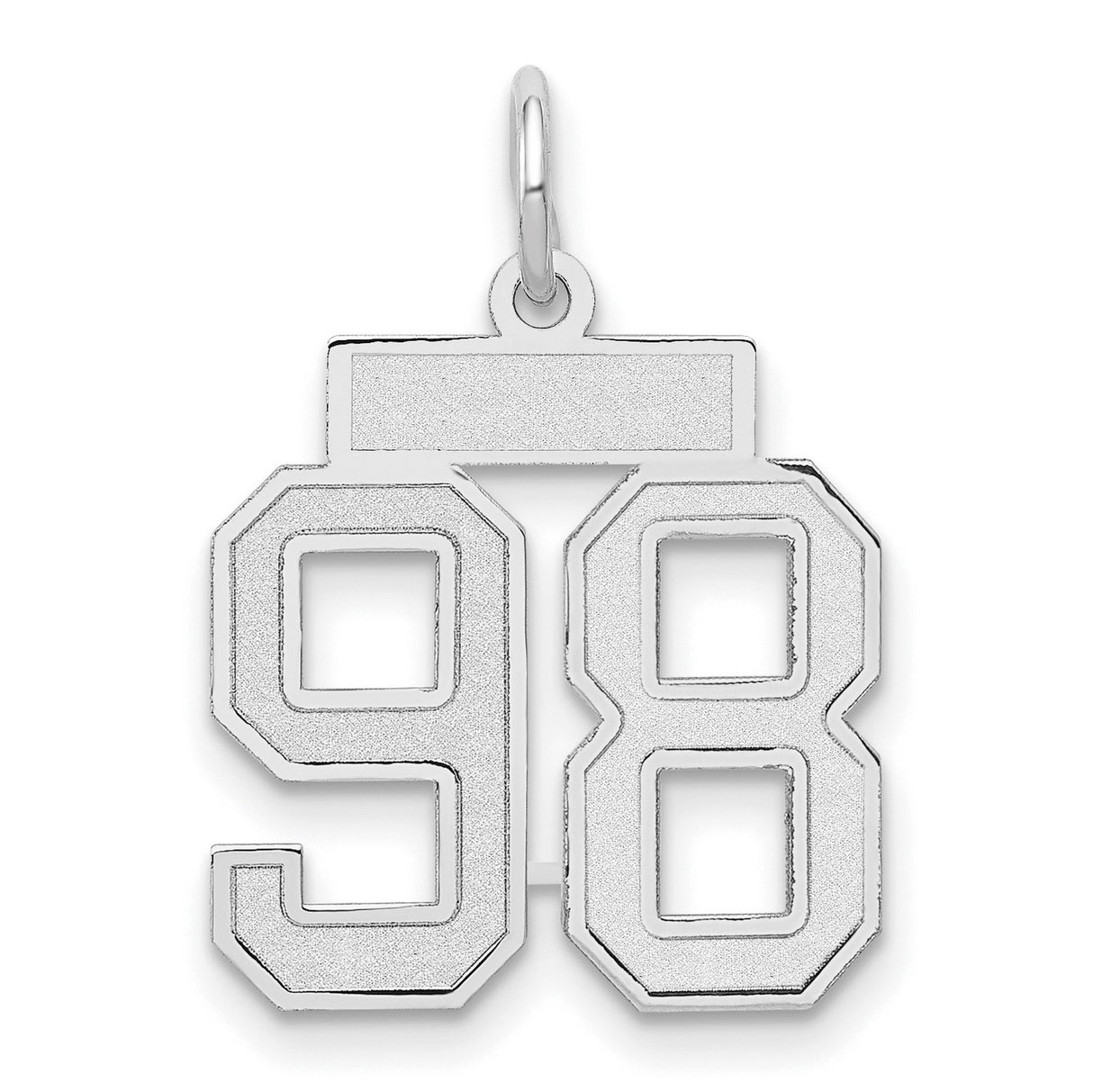 Small Satin Number 98 Charm Pendant in Real 14k White Gold