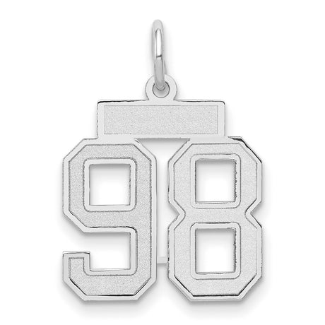 Small Satin Number 98 Charm Pendant in Real 14k White Gold