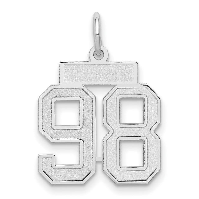 Small Satin Number 98 Charm Pendant in Real 14k White Gold