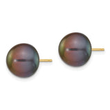 14k Yellow Gold Stud Earrings with Black Cultured Pearl, Round High Luster, Minimalist Style for Women