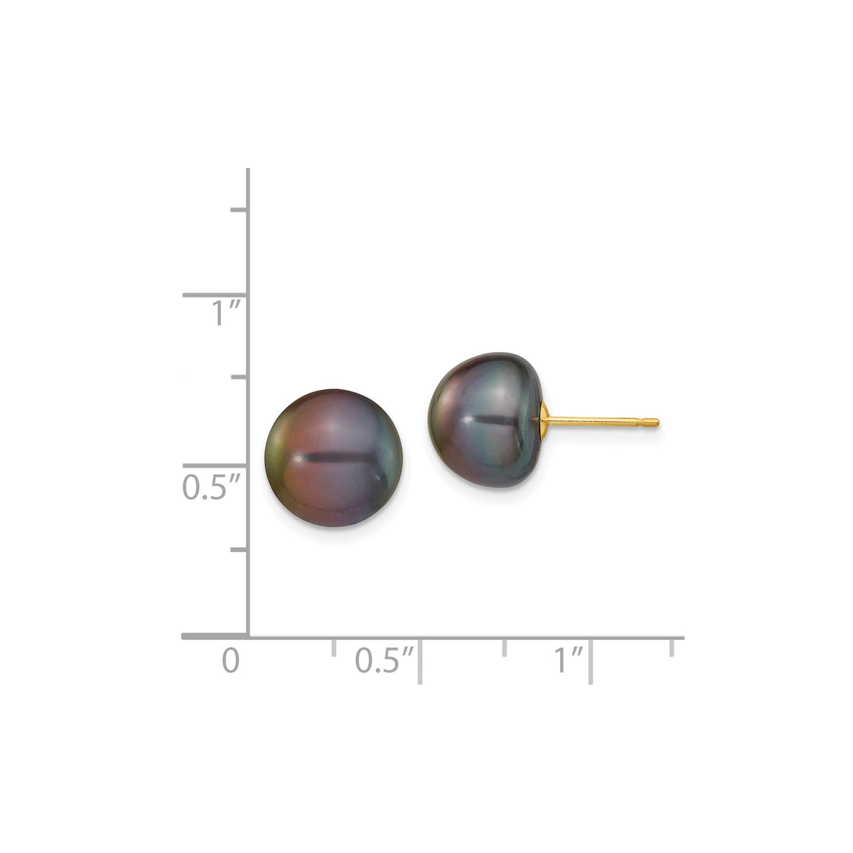 14k Yellow Gold Stud Earrings with Black Cultured Pearl, Round High Luster, Minimalist Style for Women