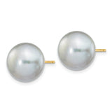 14k Yellow Gold Pearl Stud Earrings, Round Gray Cultured Pearl Design for Women