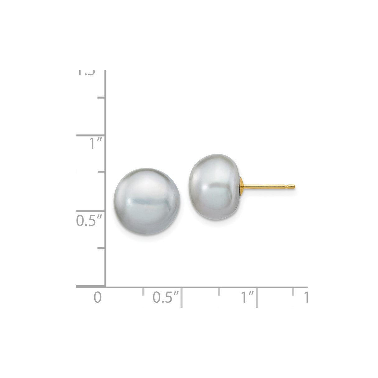 14k Yellow Gold Pearl Stud Earrings, Round Gray Cultured Pearl Design for Women