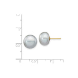 14k Yellow Gold Pearl Stud Earrings, Round Gray Cultured Pearl Design for Women