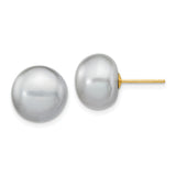 14k Yellow Gold Pearl Stud Earrings, Round Gray Cultured Pearl Design for Women
