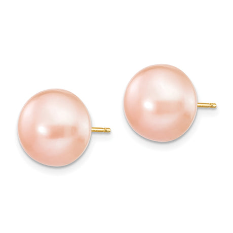14k Yellow Gold Stud Earrings with Pink Freshwater Cultured Pearls, Round Button Style