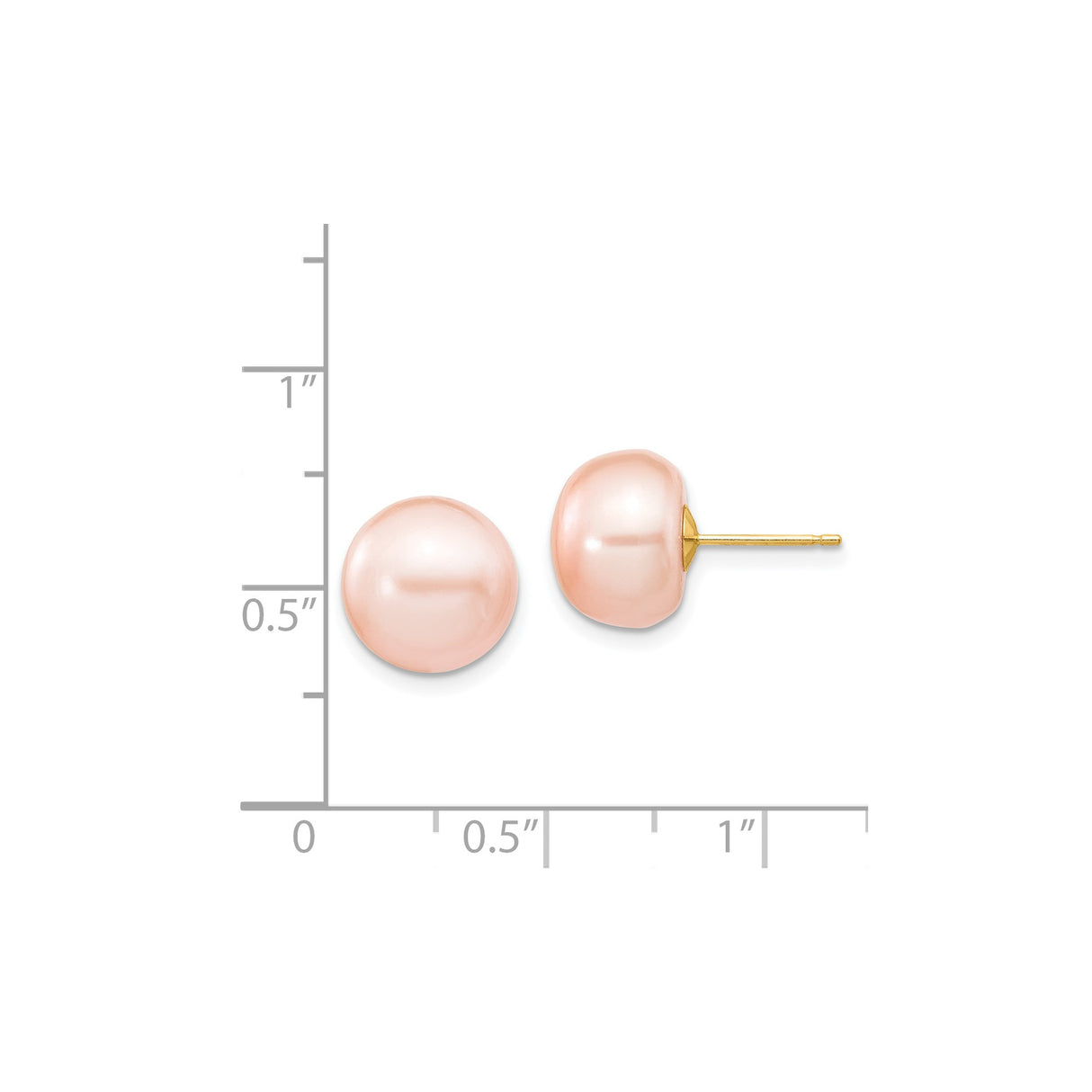 14k Yellow Gold Stud Earrings with Pink Freshwater Cultured Pearls, Round Button Style