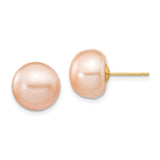 14k Yellow Gold Stud Earrings with Pink Freshwater Cultured Pearls, Round Button Style