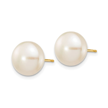 14k Yellow Gold Pearl Stud Earrings with White Cultured Round Pearls, Classic Bridal Style