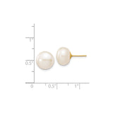 14k Yellow Gold Pearl Stud Earrings with Round White Freshwater Cultured Pearls