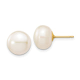 14k Yellow Gold Pearl Stud Earrings with White Cultured Round Pearls, Classic Bridal Style
