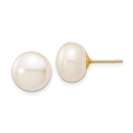 14k Yellow Gold Pearl Stud Earrings with White Cultured Round Pearls, Classic Bridal Style