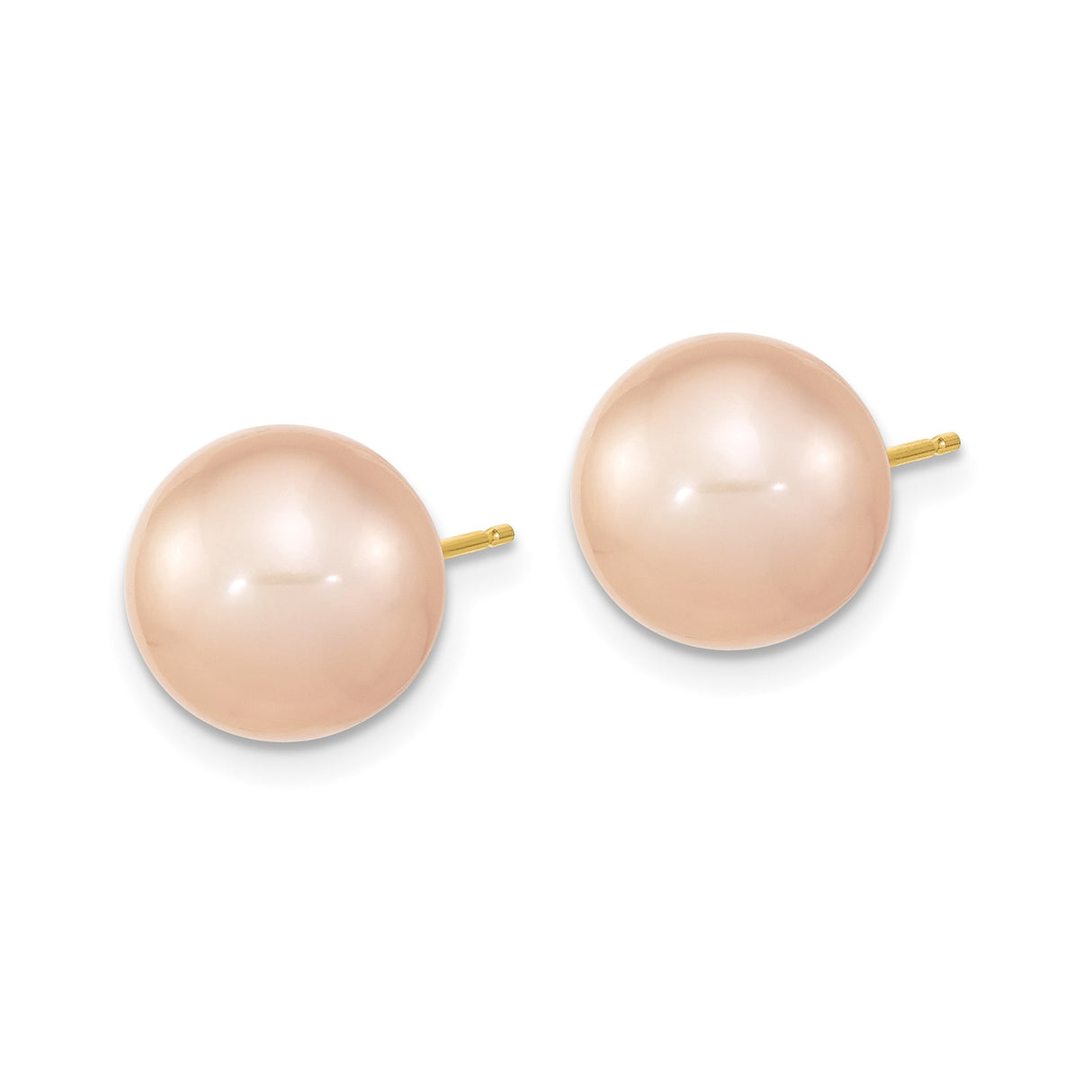 14k Yellow Gold Pearl Stud Earrings, Round Pink Cultured Pearls, Classic Style for Women