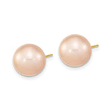 14k Yellow Gold Pearl Stud Earrings, Round Pink Cultured Pearls, Classic Style for Women