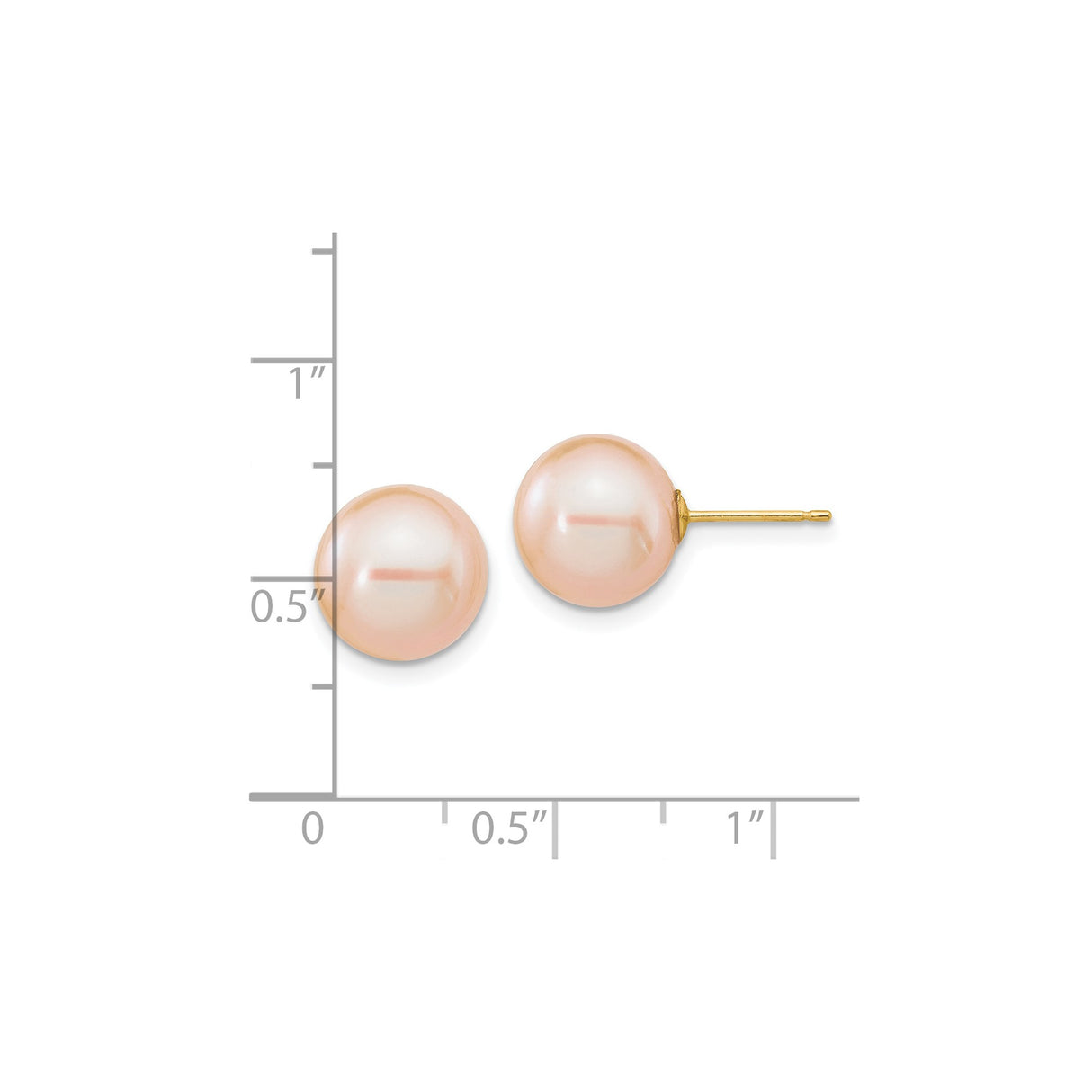 14k Yellow Gold Pearl Stud Earrings, Round Pink Cultured Pearls, Classic Style for Women
