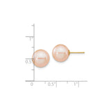 14k Yellow Gold Pearl Stud Earrings, Round Pink Cultured Pearls, Classic Style for Women