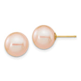 14k Yellow Gold Pearl Stud Earrings, Round Pink Cultured Pearls, Classic Style for Women