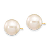 14k Yellow Gold Pearl Stud Earrings with White Round Cultured Pearls, Classic Bridal Style