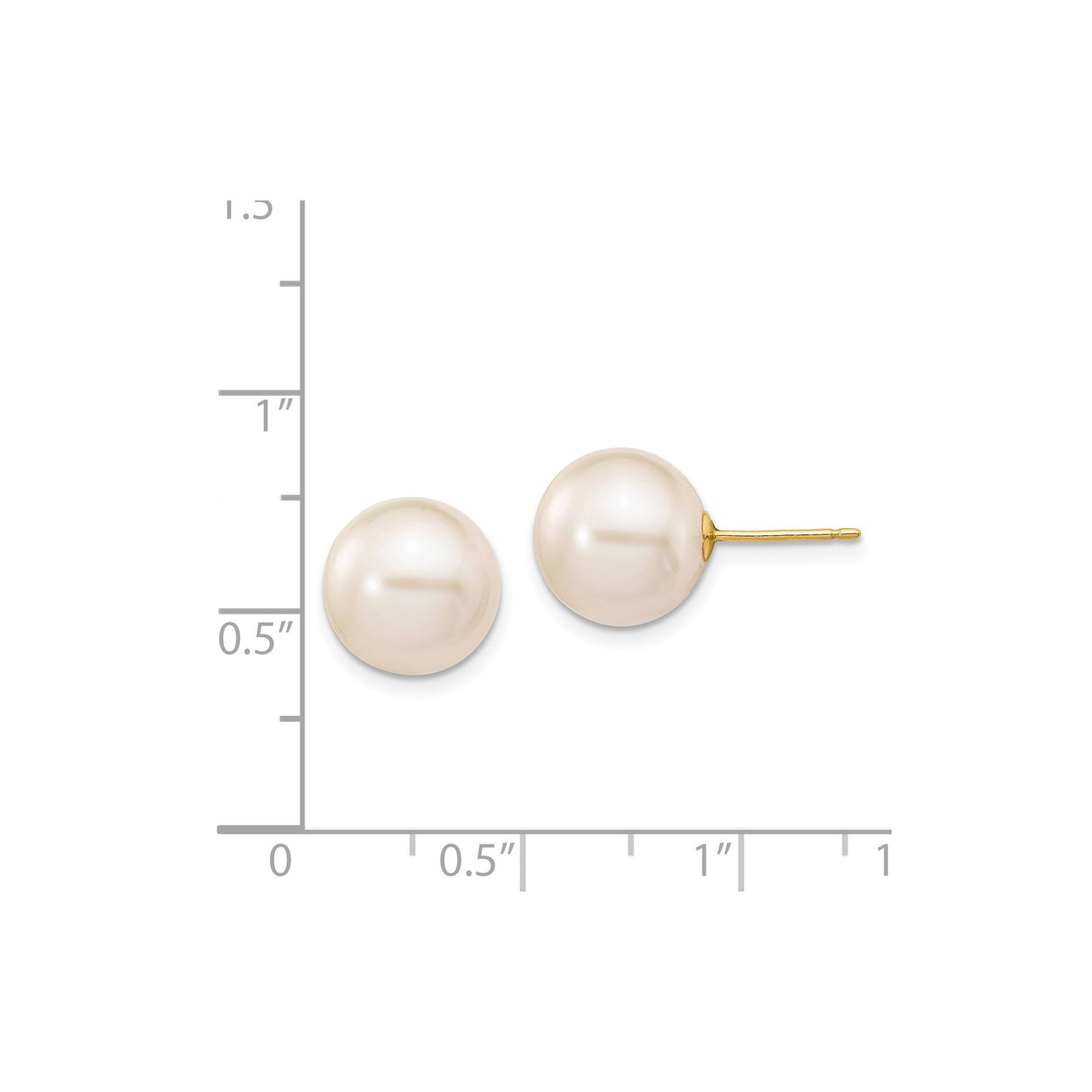 14k Yellow Gold Pearl Stud Earrings with White Round Cultured Pearls, Classic Bridal Style
