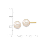 14k Yellow Gold Pearl Stud Earrings with White Round Cultured Pearls, Classic Bridal Style