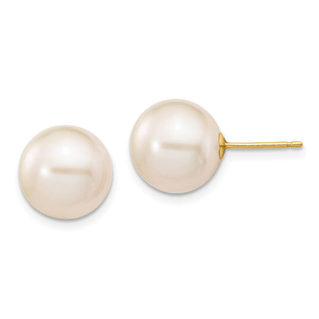 14k Yellow Gold Pearl Stud Earrings with White Round Cultured Pearls, Classic Bridal Style