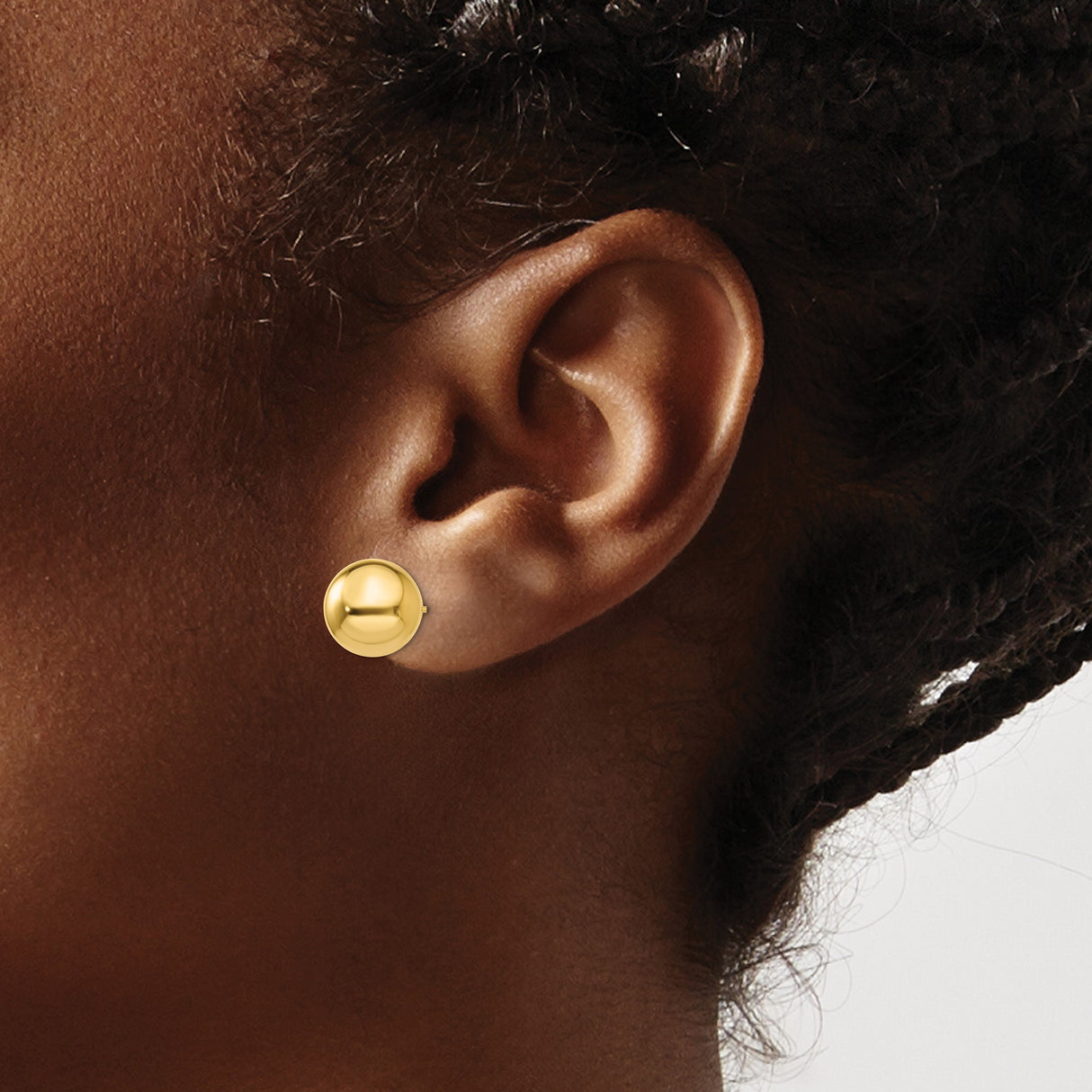 14k Yellow Gold Ball Stud Earrings, Polished Sphere Studs with Solid Gold Posts
