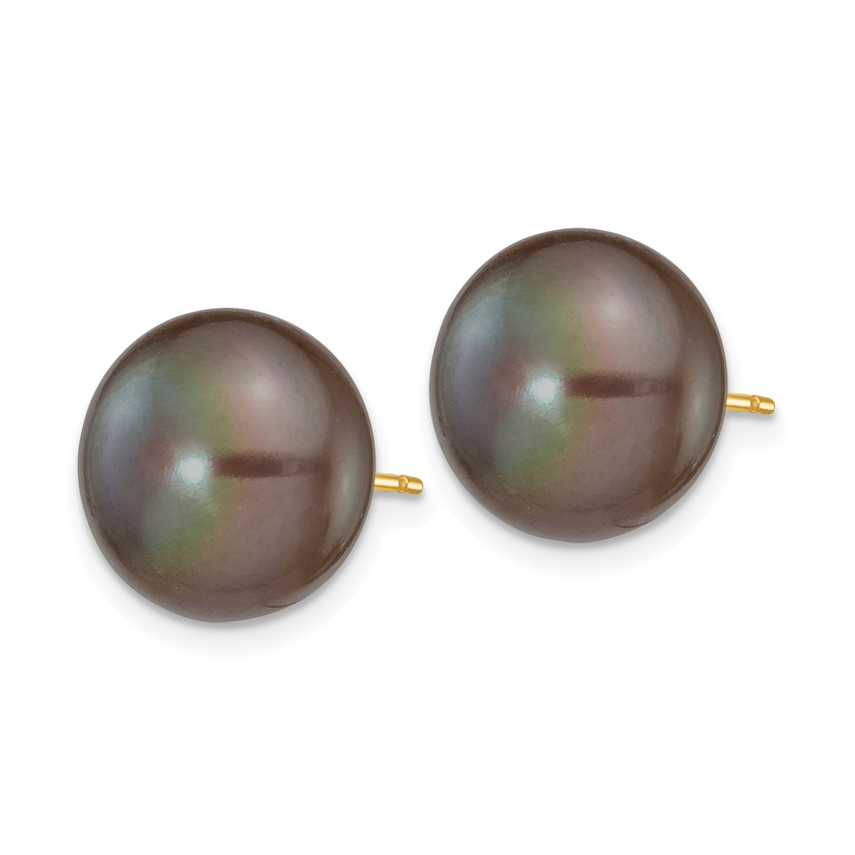 14k Yellow Gold Stud Earrings with Black Cultured Pearl, Classic Minimalist Style for Women