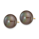 14k Yellow Gold Stud Earrings with Black Cultured Pearl, Classic Minimalist Style for Women
