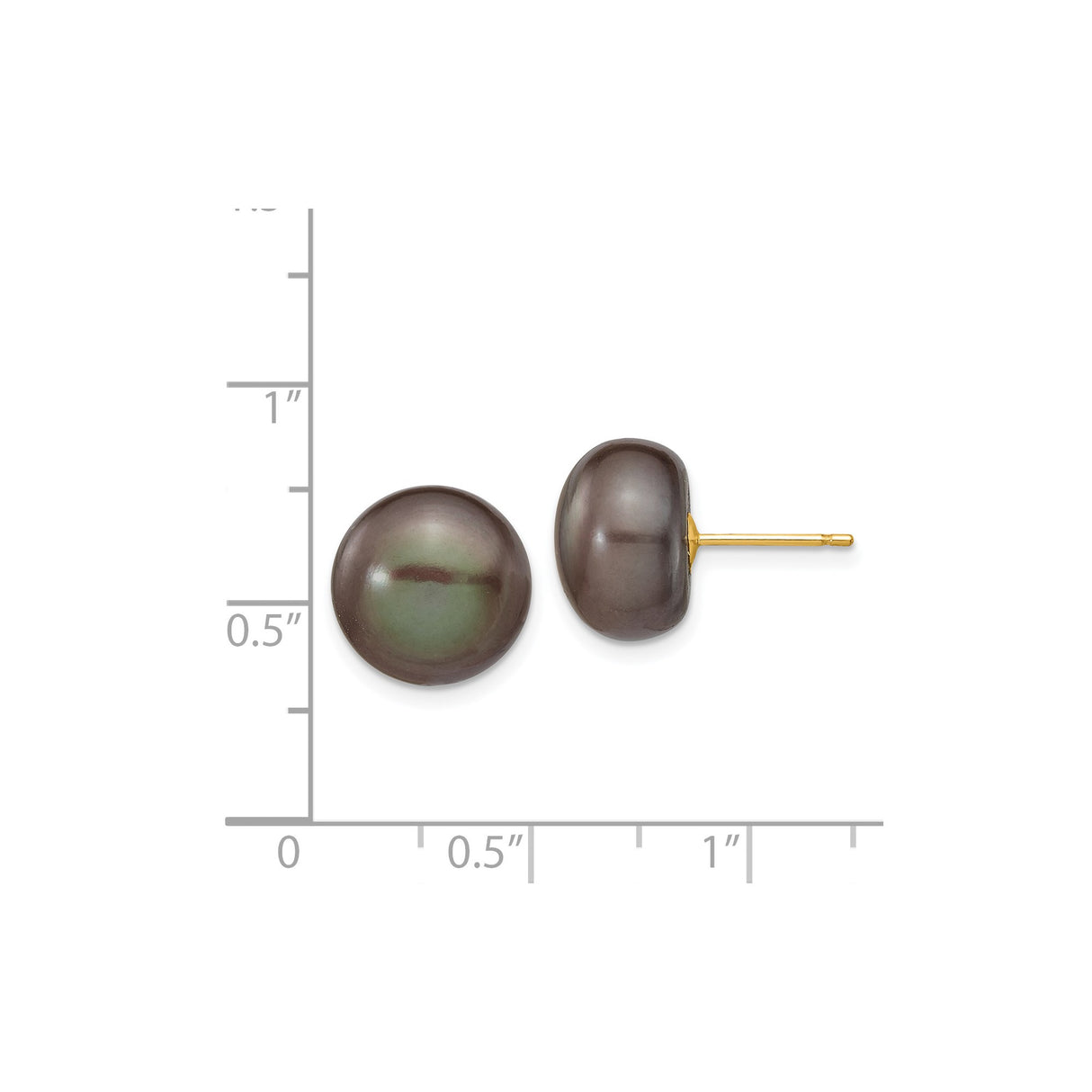 14k Yellow Gold Stud Earrings with Black Cultured Pearl, Classic Minimalist Style for Women