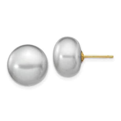 14k Yellow Gold Stud Earrings with Cultured Pearls, Classic Round Design for Women