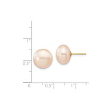 14k Yellow Gold Stud Earrings with Pink Freshwater Cultured Pearls, Classic Button Style