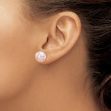 14k Yellow Gold Pearl Stud Earrings, Round Pink Freshwater Cultured, Classic Minimalist Style