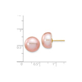 14k Yellow Gold Pearl Stud Earrings, Round Pink Freshwater Cultured, Classic Minimalist Style