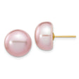 14k Yellow Gold Pearl Stud Earrings, Round Pink Freshwater Cultured, Classic Minimalist Style