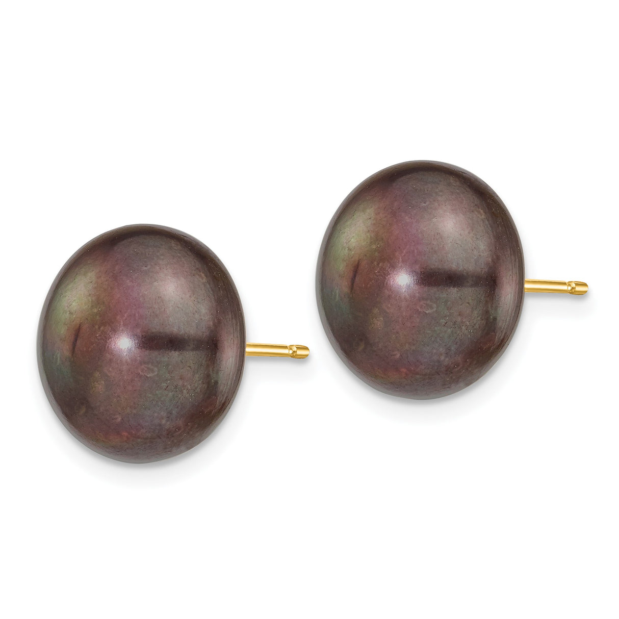 14k Yellow Gold Stud Earrings with Black Pearl, Classic Round Design for Women