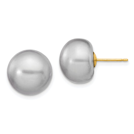 14k Yellow Gold Stud Earrings with Pearl, Minimalist Round Design for Women