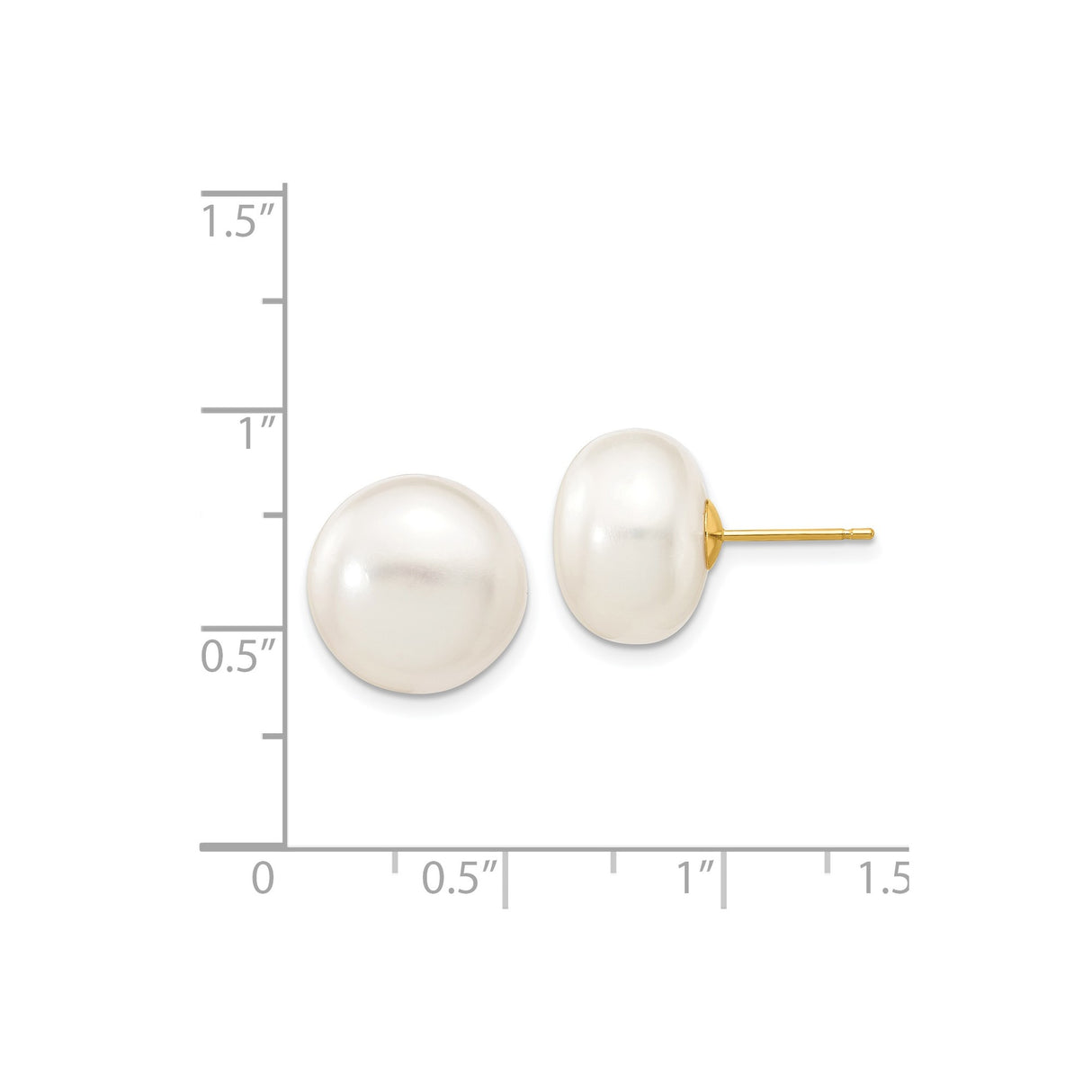 14k Yellow Gold Pearl Stud Earrings with White Cultured Freshwater Pearls, Classic Button Style
