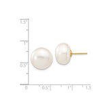 14k Yellow Gold Pearl Stud Earrings with White Cultured Freshwater Pearls, Classic Button Style