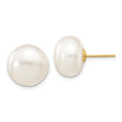 14k Yellow Gold Pearl Stud Earrings with White Cultured Freshwater Pearls, Classic Button Style