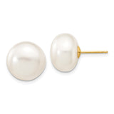 14k Yellow Gold Pearl Stud Earrings with White Cultured Freshwater Pearls, Classic Button Style