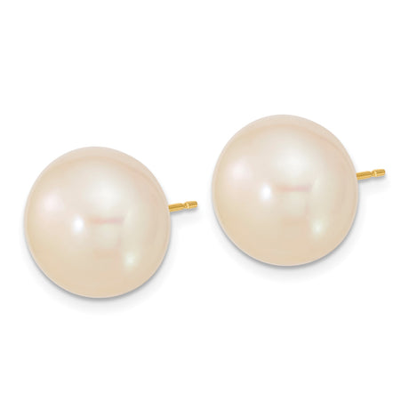 14k Yellow Gold Stud Earrings with Cultured White Pearls, Classic Everyday Style for Women