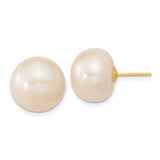 14k Yellow Gold Stud Earrings with Cultured White Pearls, Classic Everyday Style for Women