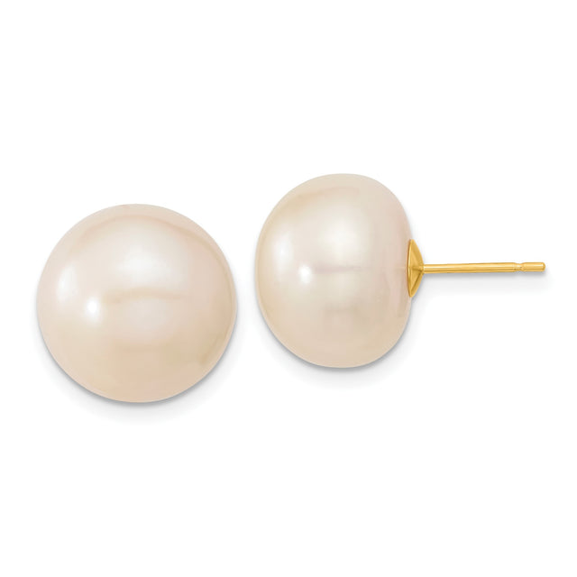 14k Yellow Gold Stud Earrings with Cultured White Pearls, Classic Everyday Style for Women