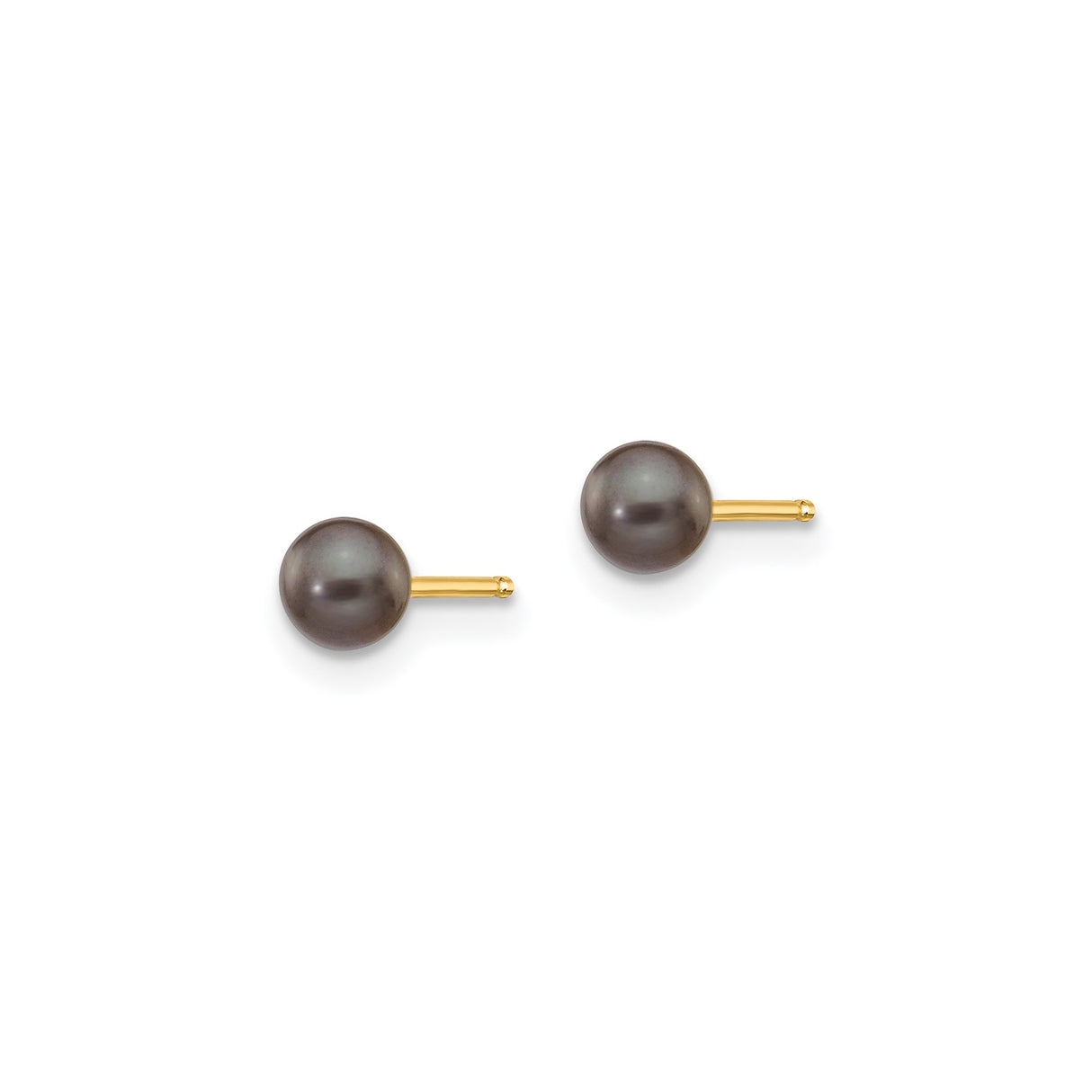 14k Yellow Gold Stud Earrings with Black Pearls, Minimalist Round Design for Women