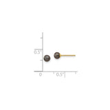 14k Yellow Gold Stud Earrings with Black Pearls, Minimalist Round Design for Women
