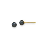 14k Yellow Gold Stud Earrings with Black Pearls, Minimalist Round Design for Women