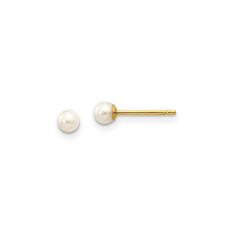 14k Yellow Gold Pearl Stud Earrings with Round White Freshwater Cultured Pearls