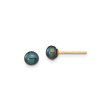 14k Yellow Gold Stud Earrings with Black Cultured Pearls, Classic Minimal Design for Women