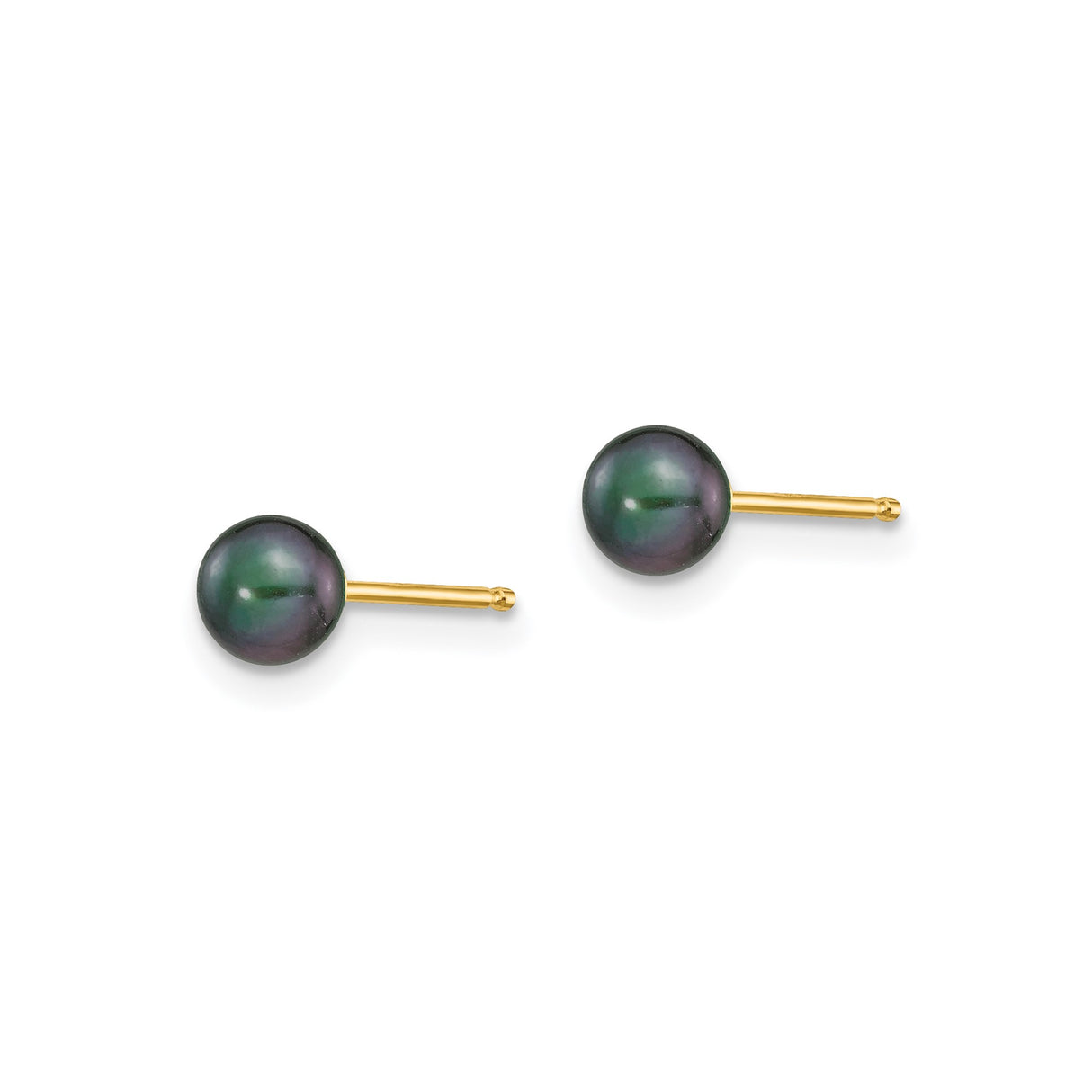 14k Yellow Gold Stud Earrings with Black Cultured Freshwater Pearls, Minimalist Design for Women