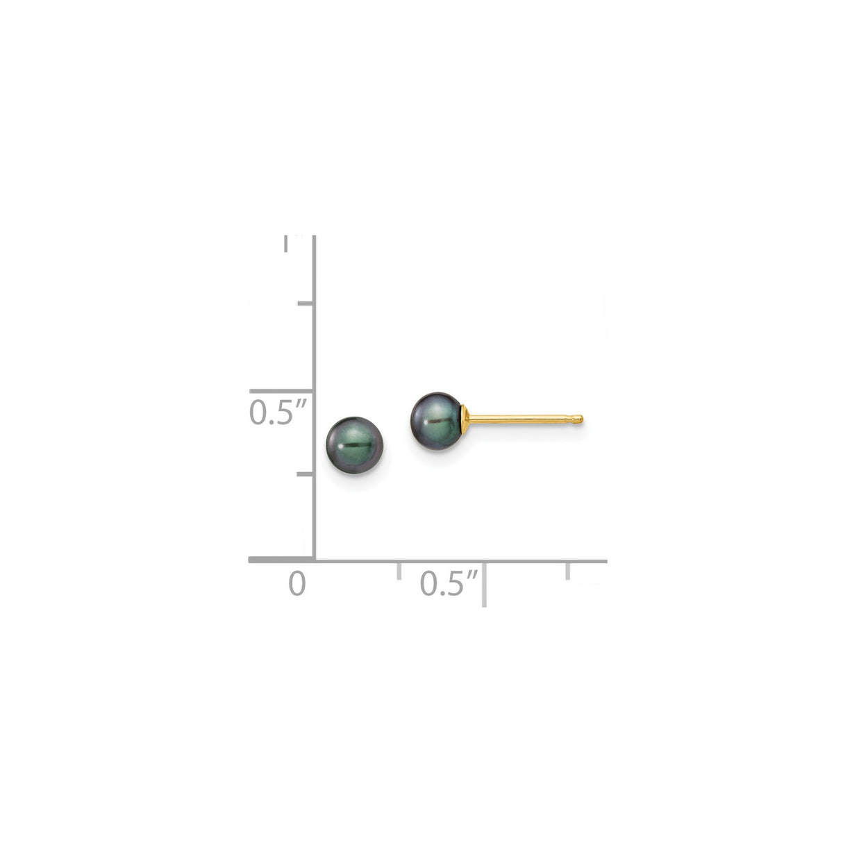 14k Yellow Gold Stud Earrings with Black Cultured Freshwater Pearls, Minimalist Design for Women